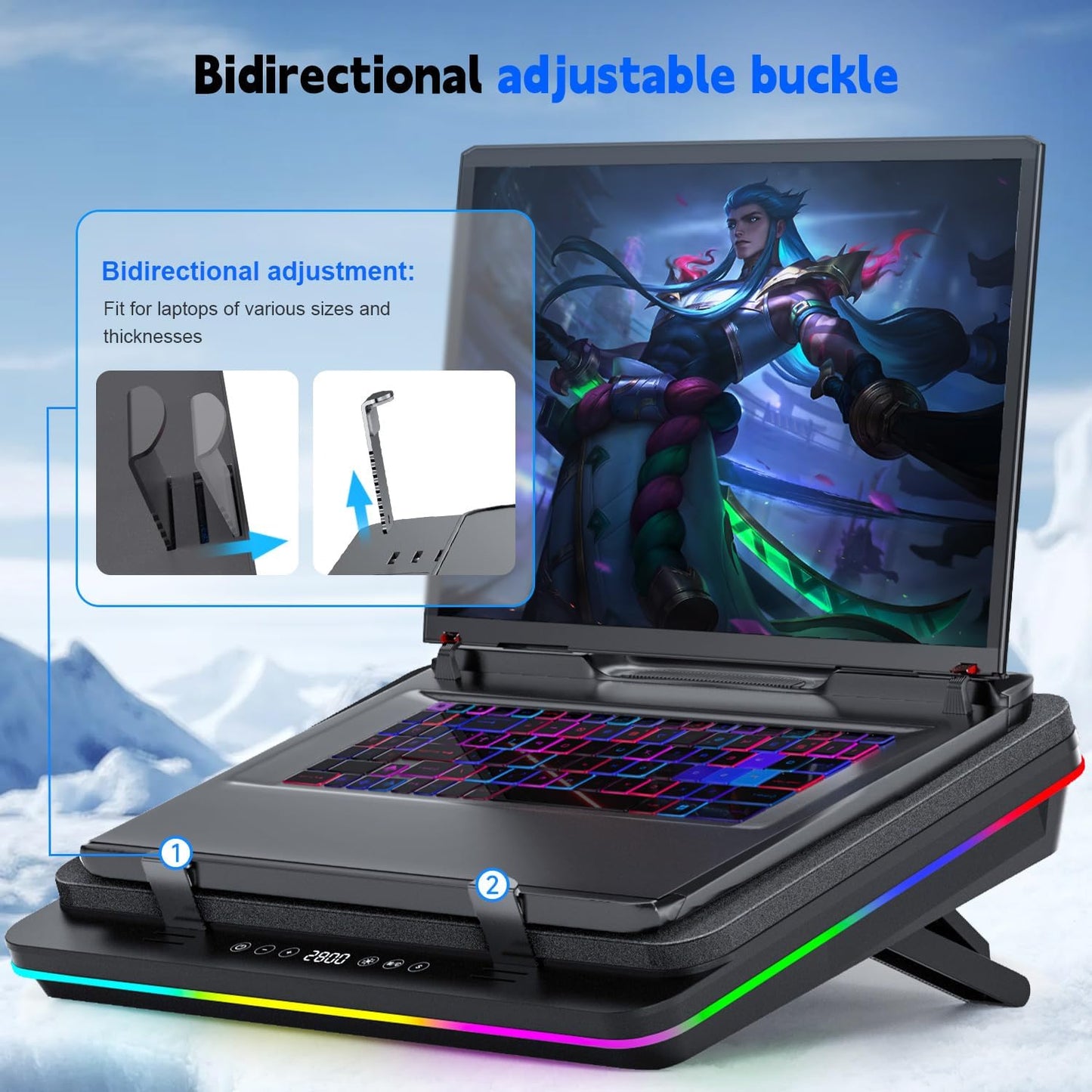 GT600 RGB Laptop Cooling Pad Equipped with Gigantic Turbo-Fan（5.5Inch Diameter）,Sealed Foam for Rapid Cooling Gaming Laptop,14.1-19.3 Inch Laptop Cooler with 3-Port USB Hub,Dust Filter