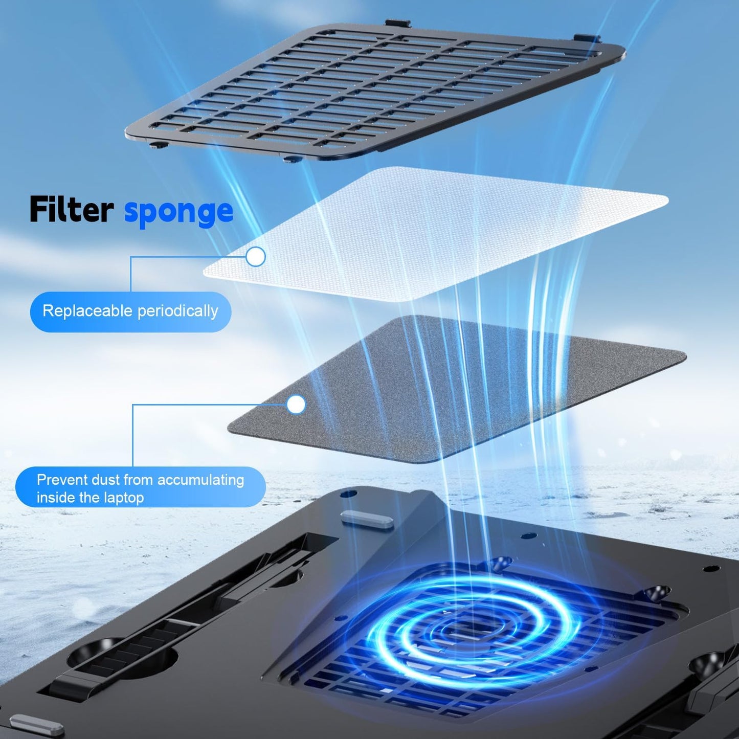 GT600 RGB Laptop Cooling Pad Equipped with Gigantic Turbo-Fan（5.5Inch Diameter）,Sealed Foam for Rapid Cooling Gaming Laptop,14.1-19.3 Inch Laptop Cooler with 3-Port USB Hub,Dust Filter