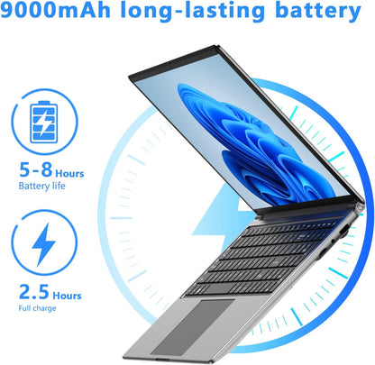 Laptop 16-Inch 8GB DDR 256GB SSD Portable Laptop Computer, Expandable to 1TB, AMD A9-9400 Radeon R5 CPU up to 3.2 Ghz, 9000Mah Battery, Numeric Keypad, USB 3.0, Dual-Band Wifi, Webcam, Slim Laptops