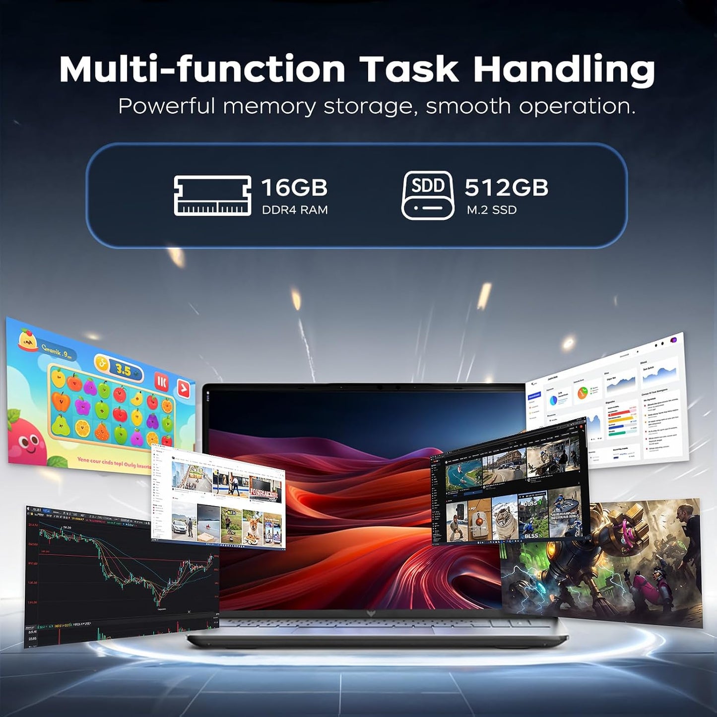 Light Gaming Laptop, ΑΜD Ryzen R2544 Processor, 16Inch Laptop Computer with 16GB DDR4 512GB SSD, Windοws 11 Laptop with 1920P FHD Display, Wifi, USB3.2, Type_C