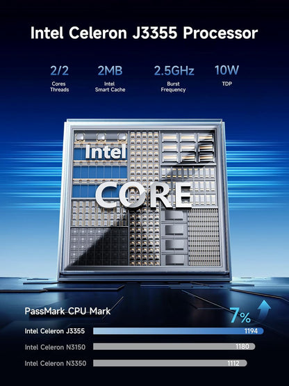 Mini PC B1 Plus, Intel Celeron J3355 (Up to 2.5Ghz), 6GB RAM 128GB Emmc Support M.2 SSD Expansion (512GB/2TB), 4K Dual Display 2.4G/5G Wifi & BT5.0 Mini Desktop Computer for Home/Office