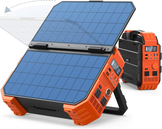Portable Power Station 1600W (Peak 3200W), Built-In Solar Panel, 1024Wh Lifepo4 Battery, 100W USB-C Fast Charge, Solar Generator for Home Backup, Camping, Power Outages & RV