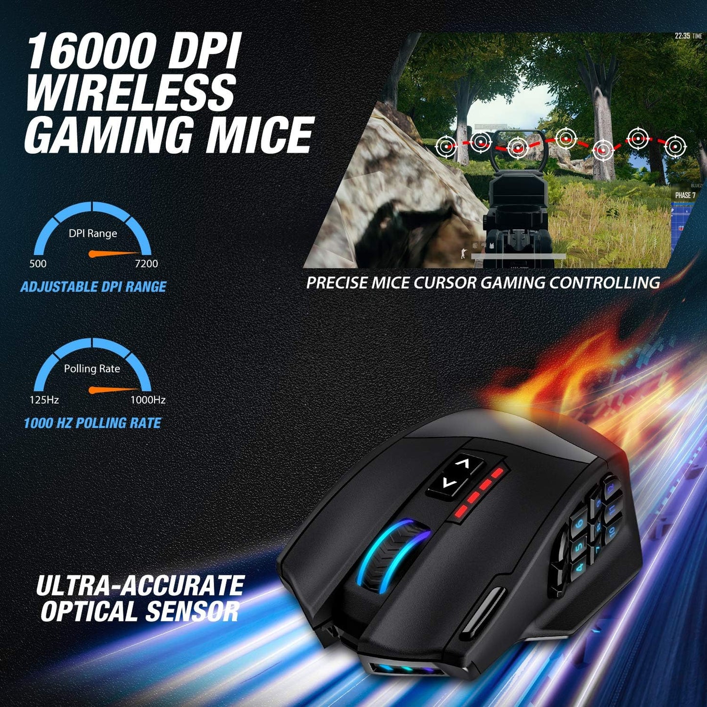 Venus Gaming Mouse RGB Wired, 16400 DPI High Precision Laser Programmable MMO Computer Gaming Mice