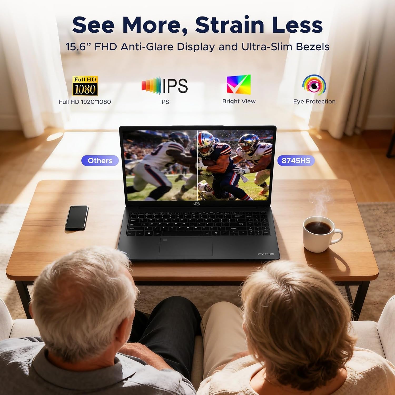 15.6" Light-Gaming-Laptop, AMD Ryzen 7 8745HS, 16GB DDR5 1TB Nvme SSD, Radeon 780M Laptop Computer for Content Creators Designers with 100W PD USB 4.0 Backlit Keyboard, Fingerprint, 2-Yr-Warranty