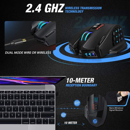 Venus Gaming Mouse RGB Wired, 16400 DPI High Precision Laser Programmable MMO Computer Gaming Mice