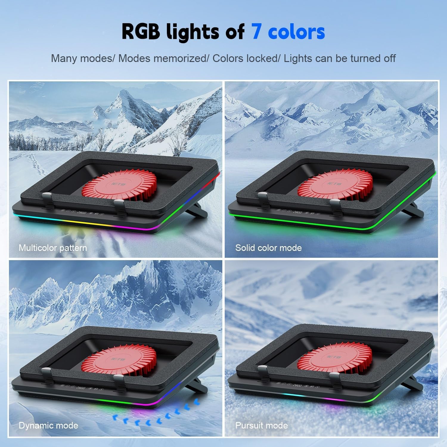 GT600 RGB Laptop Cooling Pad Equipped with Gigantic Turbo-Fan（5.5Inch Diameter）,Sealed Foam for Rapid Cooling Gaming Laptop,14.1-19.3 Inch Laptop Cooler with 3-Port USB Hub,Dust Filter