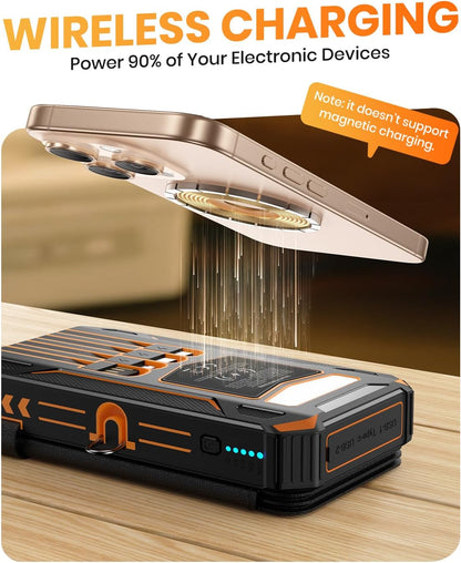 Solar Charger Power Bank - 48000Mah Wireless Portable Charger Built-In 4 Cables and 4 Solar Panels, PD QC 3.0 Fast Charging USB C Battery Pack with Flashlight for Camping Travel
