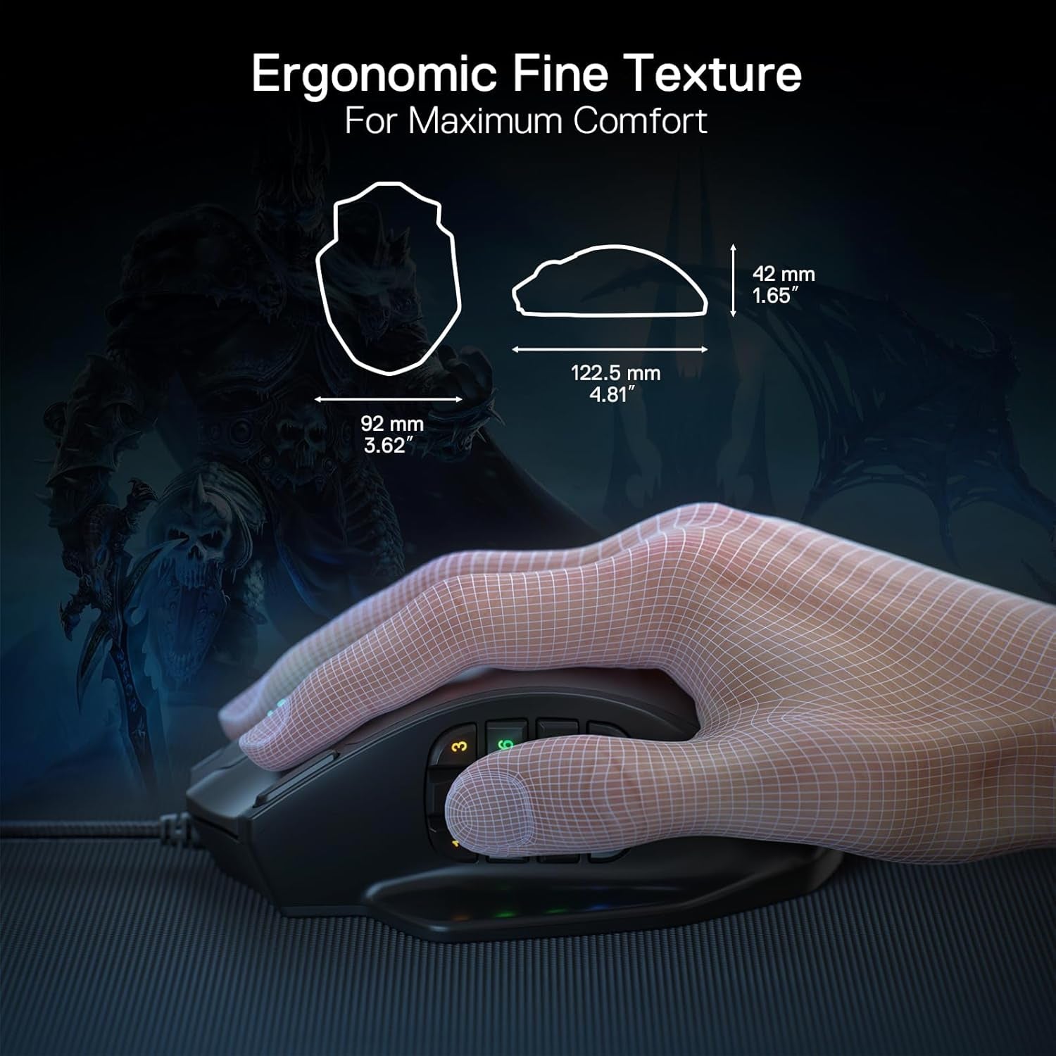 M908 Impact RGB LED MMO Gaming Mouse with 12 Side Buttons, Optical Wired Ergonomic Mouse with Max 12,400DPI, High Precision, 18 Programmable Macro Shortcuts, Comfort Grip