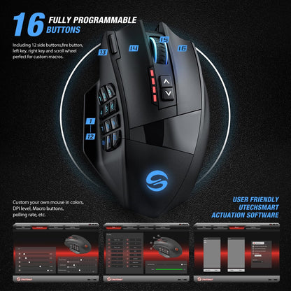 Venus Gaming Mouse RGB Wired, 16400 DPI High Precision Laser Programmable MMO Computer Gaming Mice
