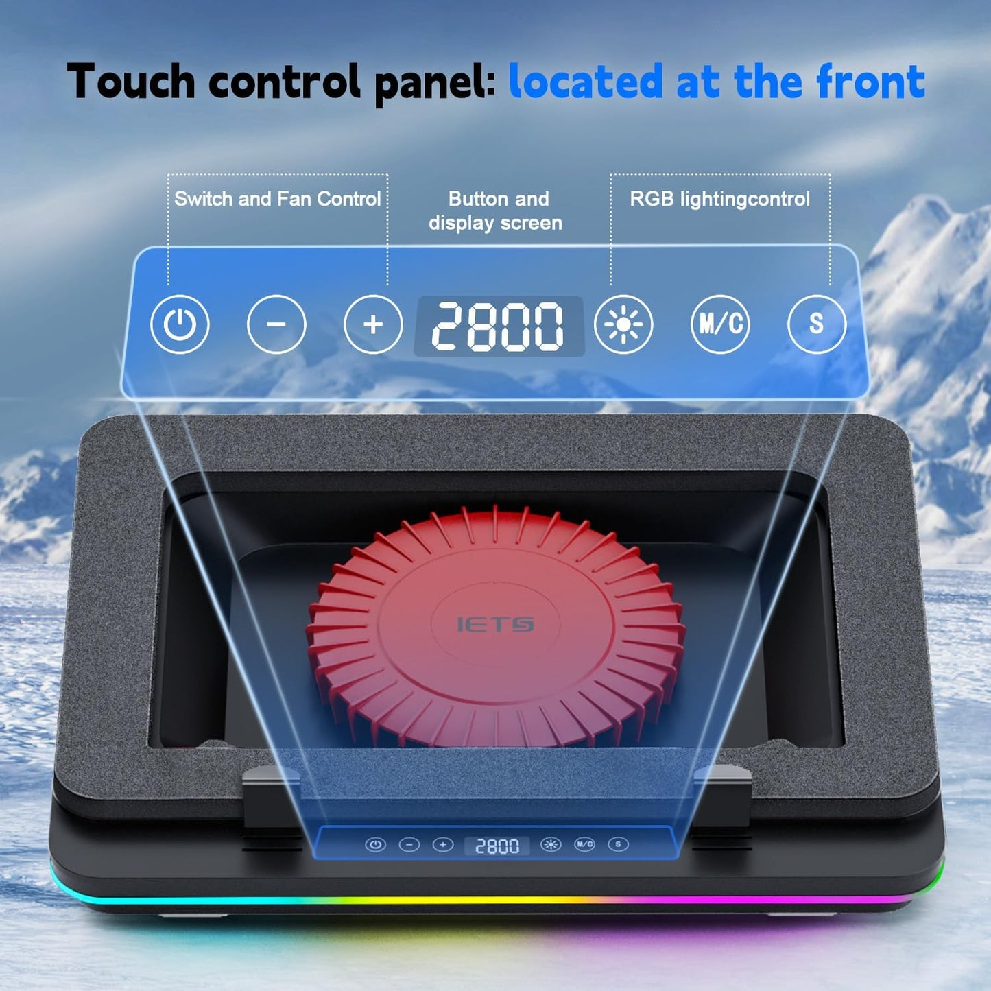 GT600 RGB Laptop Cooling Pad Equipped with Gigantic Turbo-Fan（5.5Inch Diameter）,Sealed Foam for Rapid Cooling Gaming Laptop,14.1-19.3 Inch Laptop Cooler with 3-Port USB Hub,Dust Filter