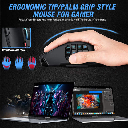 Venus Gaming Mouse RGB Wired, 16400 DPI High Precision Laser Programmable MMO Computer Gaming Mice